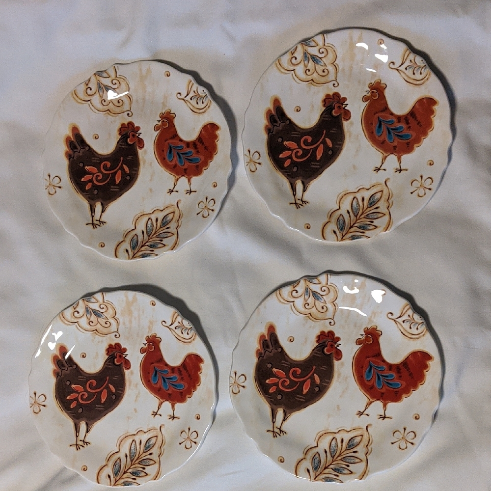Pier 1 Gallo Rooster Salad Plates, Set Of Four